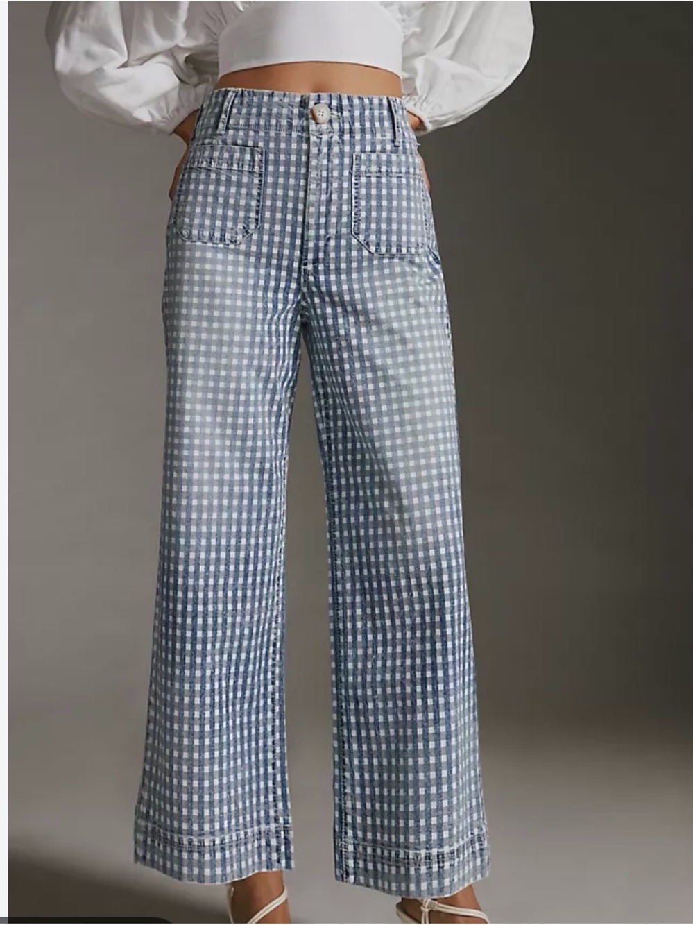 Pilcro Blue & White Gingham Wide-Leg Pants